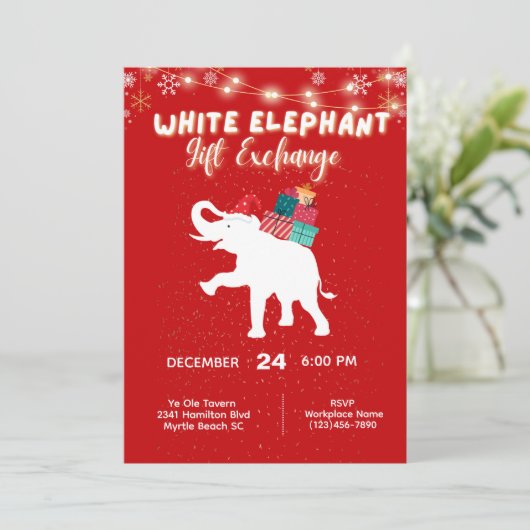 Invitation Échange cadeau de Noël White Elephant (Debout devant)