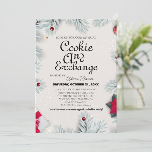 Invitation Échange de biscuits à l'écriture élégante Soirée d (Debout devant)