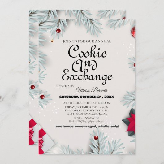 Invitation Échange de biscuits à l'écriture élégante Soirée d (Devant / Derrière)