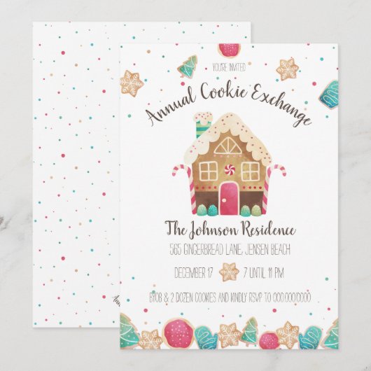 Invitation Échange de biscuits annuel Gingerbread House Holid (Devant / Derrière)