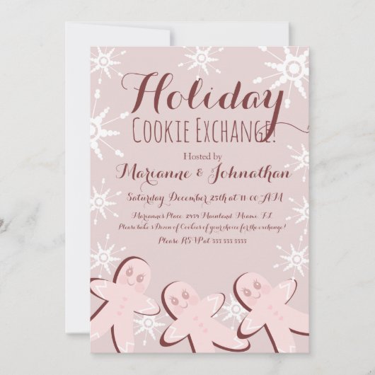 Invitation Échange de biscuits Arbre de Noël de Noël Rose (Devant)