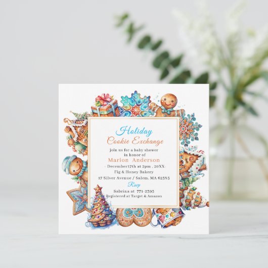 Invitation Échange de biscuits de fêtes de Noël à l'aquarelle (Debout devant)
