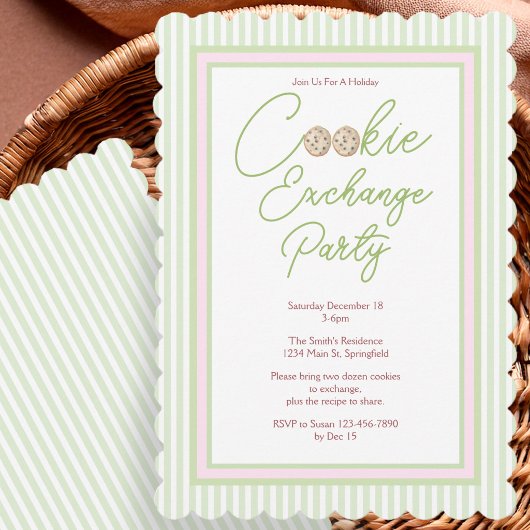Invitation Échange de biscuits de fêtes rose et vert