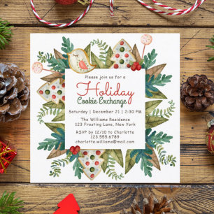 Invitation Échange de biscuits de Noël à l'aquarelle