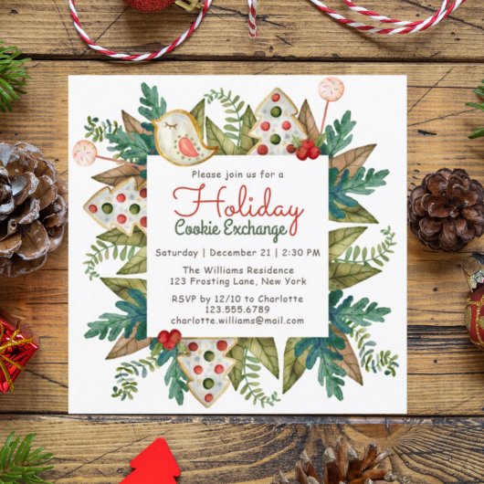 Invitation Échange de biscuits de Noël à l'aquarelle