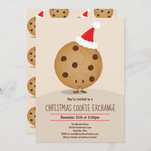 Invitation Échange de biscuits de Noël amusant (Devant / Derrière)
