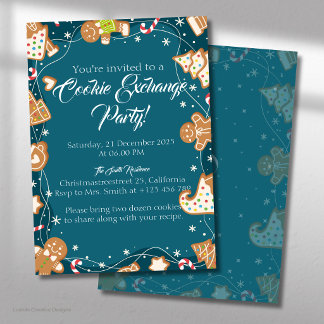 Invitation Échange de biscuits de Noël Blue Cookie Fête de pâ