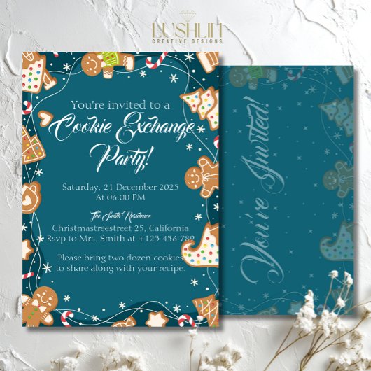 Invitation Échange de biscuits de Noël Blue Cookie Fête de pâ