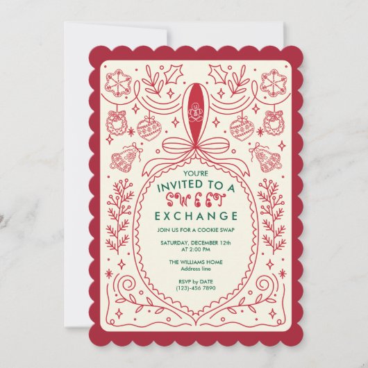 Invitation Échange de biscuits de Noël Bow Cookies Fête de dé (Devant)