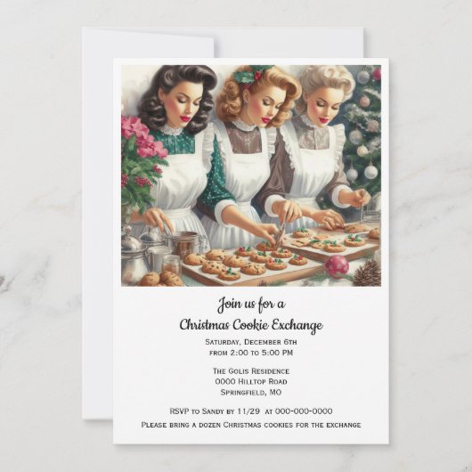 Invitation Échange de biscuits de Noël Dames Rétro  (Devant)