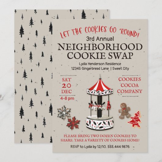Invitation Échange de biscuits de Noël du carrousel (Devant / Derrière)