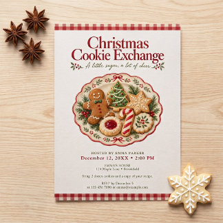 Invitation Échange de biscuits de Noël en vichy rouge
