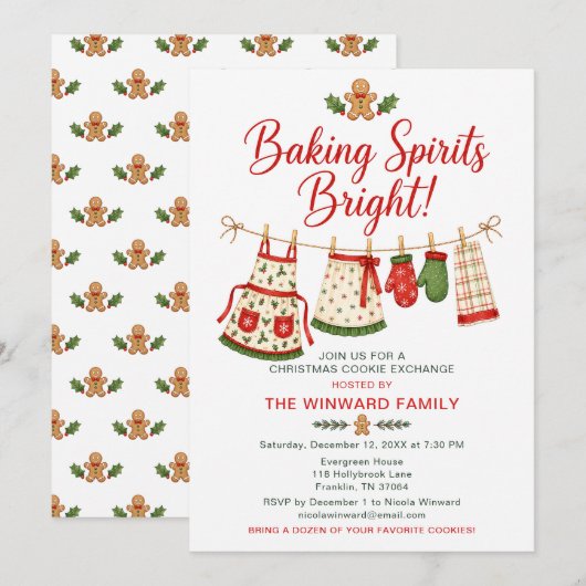 Invitation Échange de biscuits de Noël : Esprits de pâtisseri (Devant / Derrière)