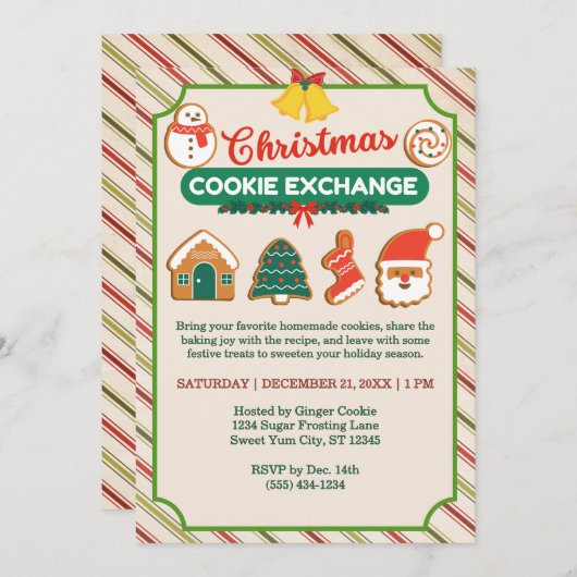 Invitation Échange de biscuits de Noël et échange de recettes (Devant / Derrière)