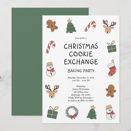 Invitation Échange de biscuits de Noël festifs pour une fête (Devant / Derrière)