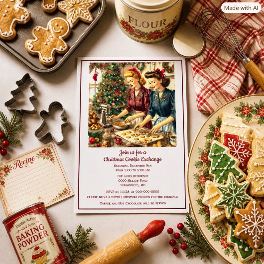 Invitation Échange de biscuits de Noël Rétro