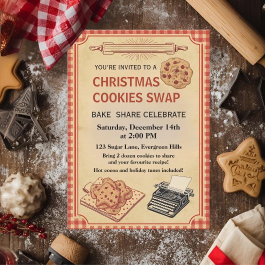Invitation Échange de biscuits de Noël rétro vintage