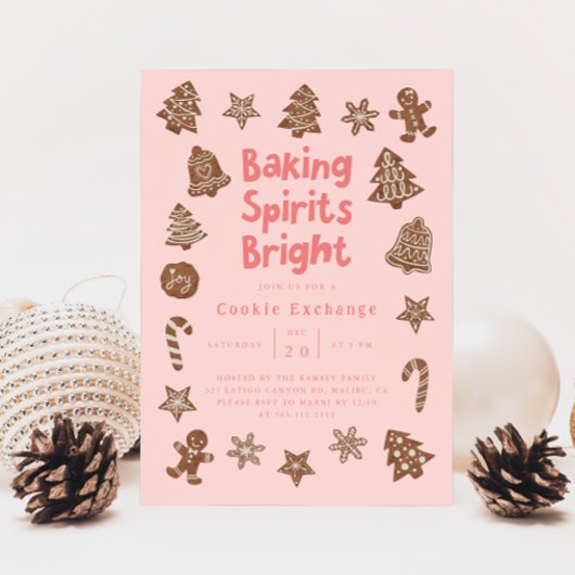 Invitation Échange de biscuits de Noël rose