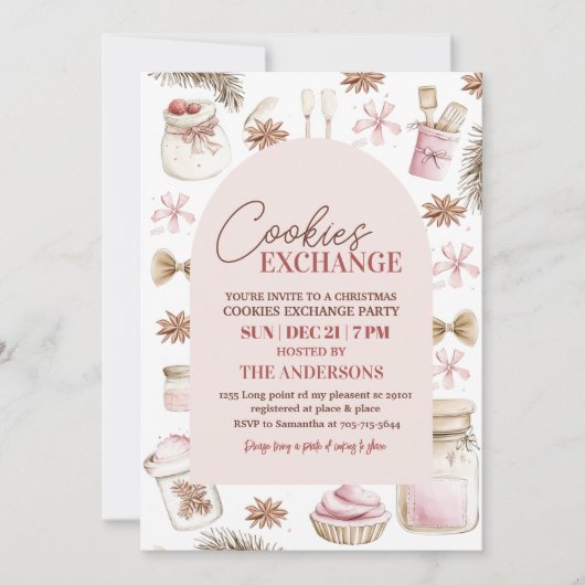 Invitation Échange de biscuits de Noël rose Pastel (Devant)