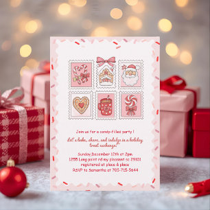 Invitation Échange de biscuits de Noël roses
