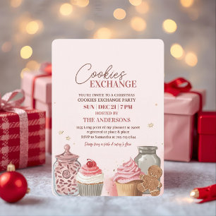 Invitation Échange de biscuits de Noël roses