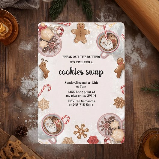 Invitation Échange de biscuits de Noël roses