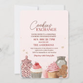 Invitation Échange de biscuits de Noël roses (Devant)