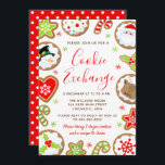 Invitation Échange de biscuits de Noël rouge et vert<br><div class="desc">Cette invitation de Noël, mignonne et amusante, contient des biscuits glacés avec des personnages adorables comme un bonhomme de neige, un renne et le Père Noël. Holly, sucre de canne et flocons de neige apportent une touche festive. Le texte combine écriture manuscrite et polices sans serif pour un look élégant...</div>