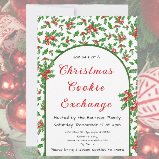 Invitation Échange de biscuits de Noël rouge et vert avec du