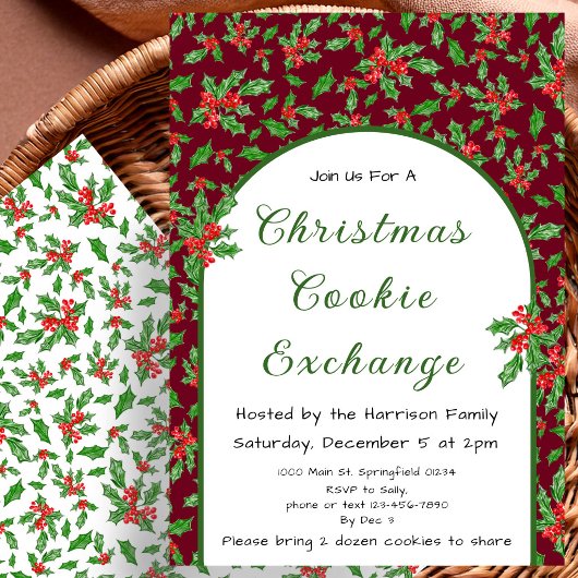 Invitation Échange de biscuits de Noël rouge et vert avec du
