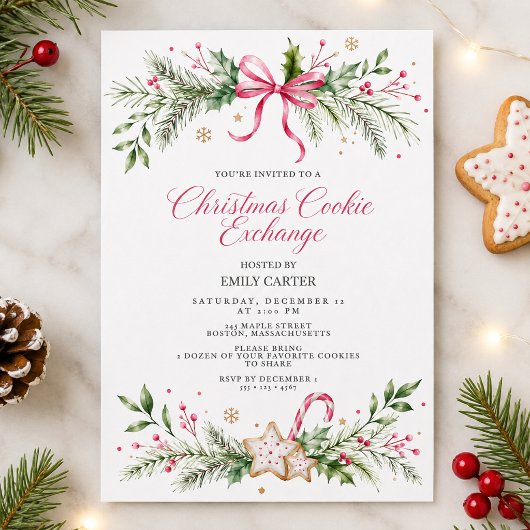Invitation Échange de biscuits de Noël Ruban rose Fêtes