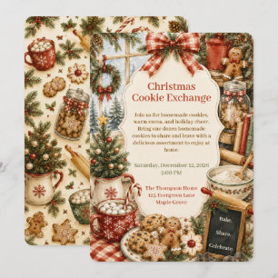 Invitation Échange de biscuits de Noël vintage Pâtisserie d