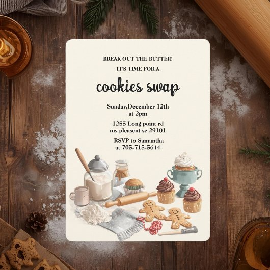 Invitation Échange de biscuits de vacances rustique | Noël co