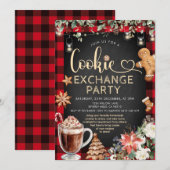 Invitation Échange de biscuits en tartan de Noël et de cacao  (Devant / Derrière)