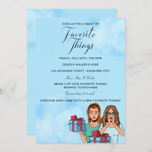 Invitation Échange de Cadeaux de Choses Préférées (Devant / Derrière)