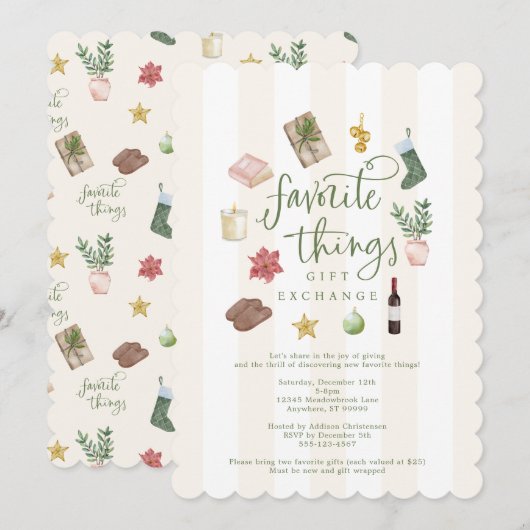 Invitation Échange de cadeaux de choses préférées à Noël (Devant / Derrière)