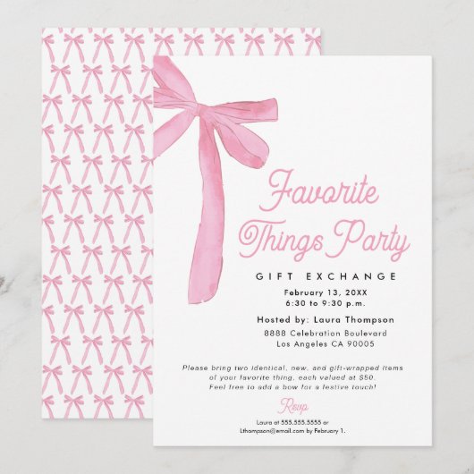 Invitation Échange de cadeaux de fête pour les choses préféré (Devant / Derrière)