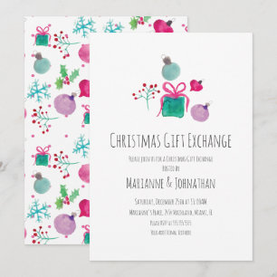 Invitation Échange de cadeaux de Noël à l'aquarelle 