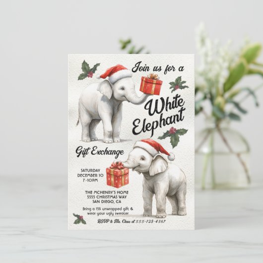 Invitation Échange de cadeaux de Noël à l'éléphant blanc (Debout devant)