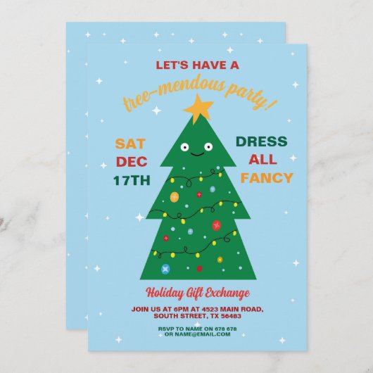 Invitation Échange de cadeaux de Noël Arbre (Devant / Derrière)