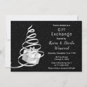 Invitation Échange de cadeaux de Noël argent et noir (Devant)