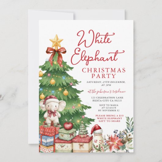 Invitation Échange de cadeaux de Noël avec un éléphant blanc (Devant)