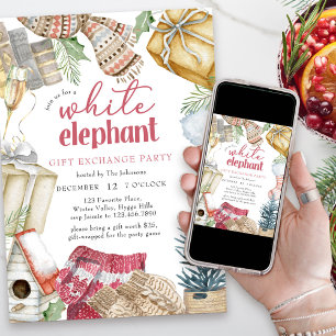 Invitation Échange de Cadeaux de Noël Cosy Éléphant Blanc