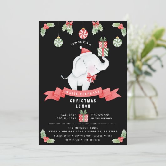 Invitation Échange de cadeaux de Noël déjeuner Éléphant Blanc (Debout devant)