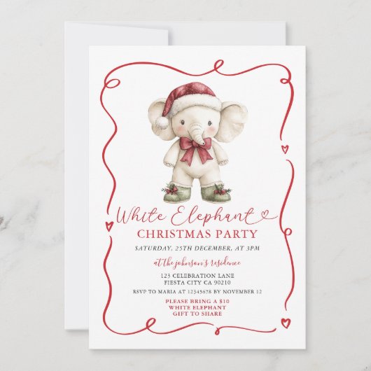 Invitation Échange de cadeaux de Noël éléphant blanc de fête (Devant)