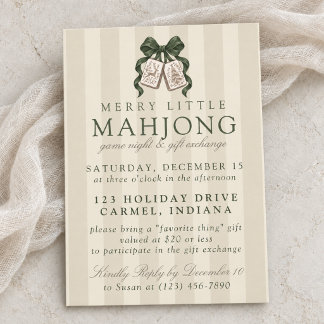 Invitation Échange de cadeaux de Noël Mahjong au ruban vert f