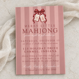 Invitation Échange de cadeaux de Noël Mahjong avec un nœud ro