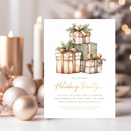 Invitation Échange de cadeaux de Noël Party Éléphant Blanc