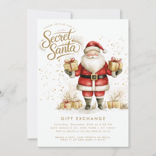 Invitation Échange de cadeaux de Noël Secret Santa (Devant)