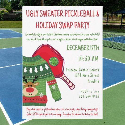 Invitation Échange de cadeaux de pickleball avec un pull de N